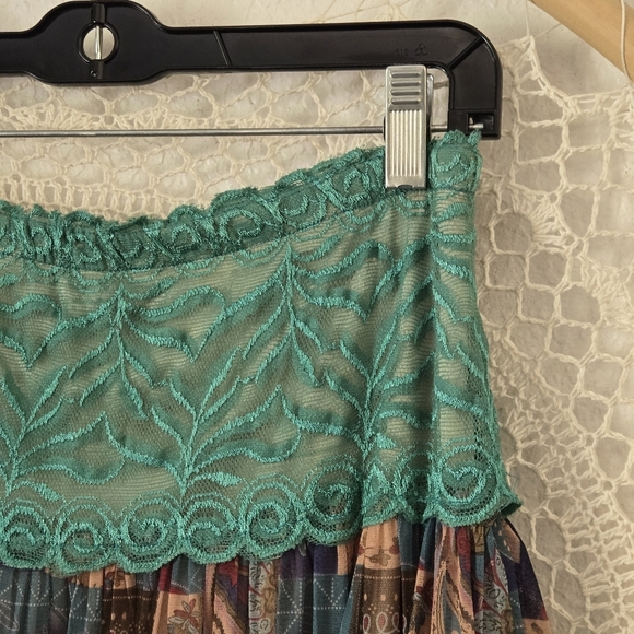 Vtg Y2K Bohemian Gypsy Patchwork Paisley Design Sheer Lace Midi Pull-on Skirt - Picture 3 of 10